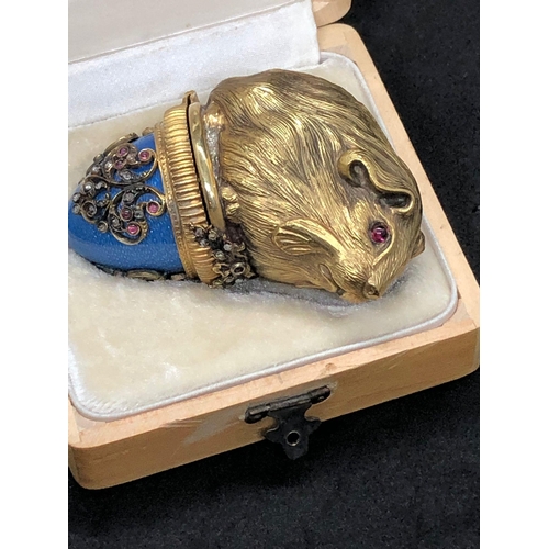 16 - Stunning Russian unusual silver gilt enamel gerbil /Hamster diamond lighter 

Weight 97.3 grams 
Len... 