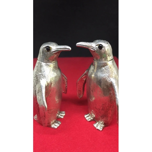 82 - Magnificent solid silver penguin mustard pot set William Comyns, London 1961. 
ELIZABETH II SILVER N... 