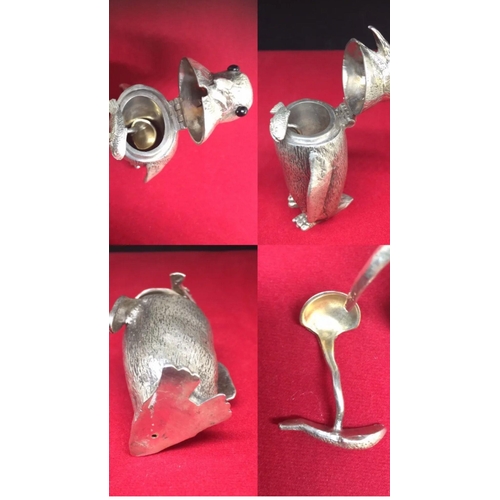 82 - Magnificent solid silver penguin mustard pot set William Comyns, London 1961. 
ELIZABETH II SILVER N... 