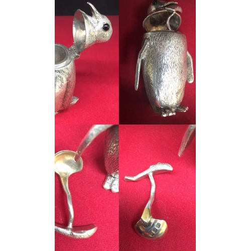 82 - Magnificent solid silver penguin mustard pot set William Comyns, London 1961. 
ELIZABETH II SILVER N... 