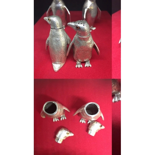 82 - Magnificent solid silver penguin mustard pot set William Comyns, London 1961. 
ELIZABETH II SILVER N... 