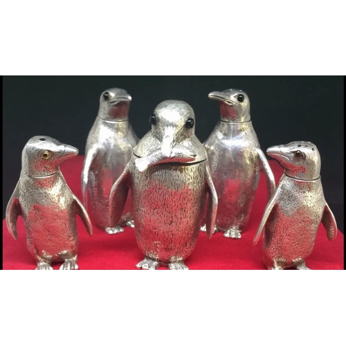 82 - Magnificent solid silver penguin mustard pot set William Comyns, London 1961. 
ELIZABETH II SILVER N... 