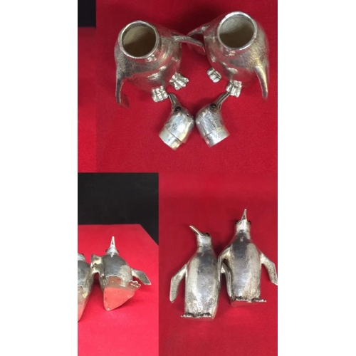 82 - Magnificent solid silver penguin mustard pot set William Comyns, London 1961. 
ELIZABETH II SILVER N... 