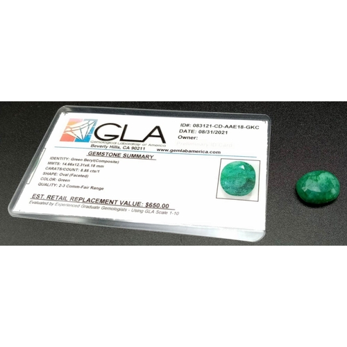 1260 - A 8.85ct  Green Beryl (Composite). Oval cut. Comes with a certificate.