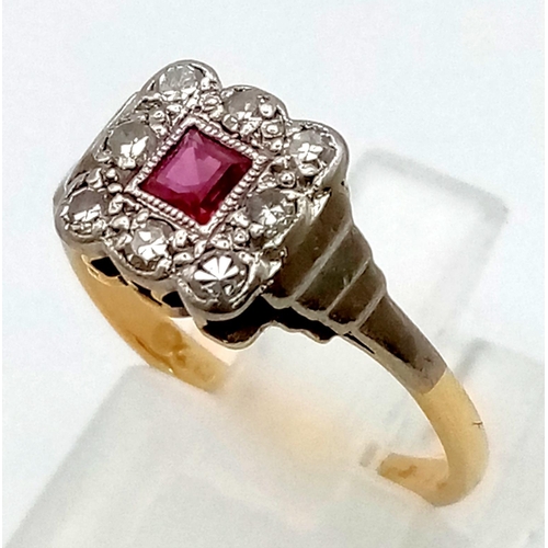 235 - An 18K White Gold and Platinum Edwardian Ruby and Diamond Ring. Central high-quality natural ruby su... 