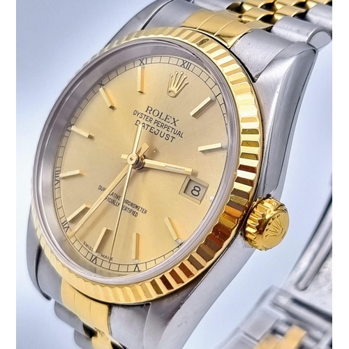 4 - A Rolex Oyster Perpetual Datejust Gents Watch. Steel and gold strap and case - 36mm. Gold tone dial ... 