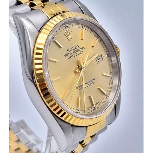 4 - A Rolex Oyster Perpetual Datejust Gents Watch. Steel and gold strap and case - 36mm. Gold tone dial ... 