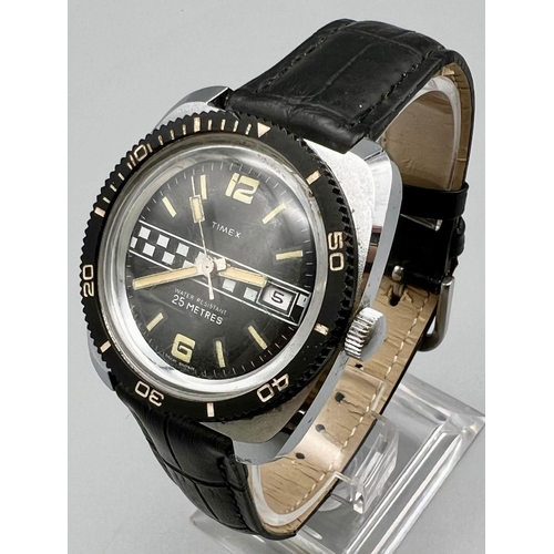 478 - A Rare Timex Black and White Grid Watch. Black leather strap. Case - 35mm. Mechanical movement. In w... 