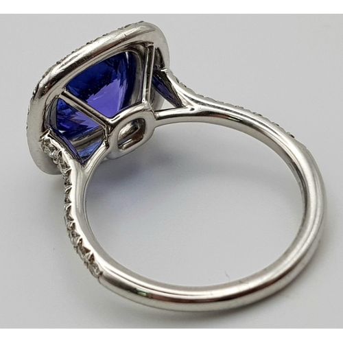 15 - A Tiffany and Co 950 Platinum Tanzanite and Diamond Soleste Ring. An exquisite cushion-cut 2.0ct (ap... 