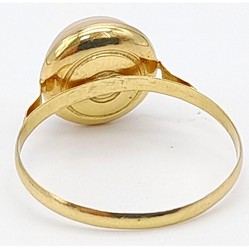 236 - A 22K Yellow Gold Keshi Pearl Ring. Size P. 1.45g total weight.