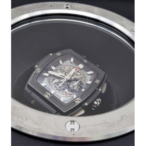 50 - A Hublot Spirit of Big Bang Gents Chronograph Watch. Black rubber strap. Ceramic case - 48 x 42mm. S... 