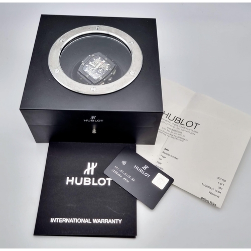 50 - A Hublot Spirit of Big Bang Gents Chronograph Watch. Black rubber strap. Ceramic case - 48 x 42mm. S... 