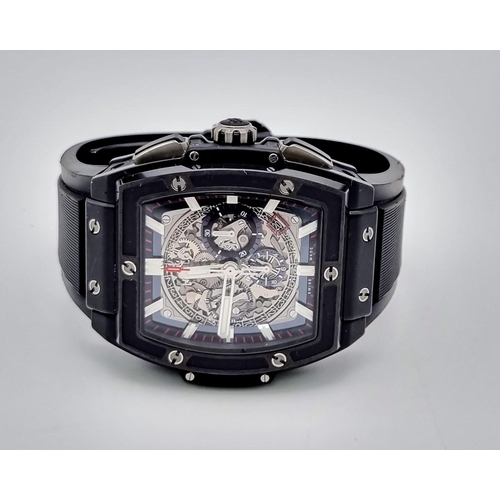 50 - A Hublot Spirit of Big Bang Gents Chronograph Watch. Black rubber strap. Ceramic case - 48 x 42mm. S... 