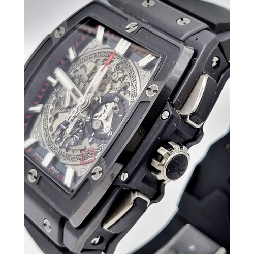 50 - A Hublot Spirit of Big Bang Gents Chronograph Watch. Black rubber strap. Ceramic case - 48 x 42mm. S... 