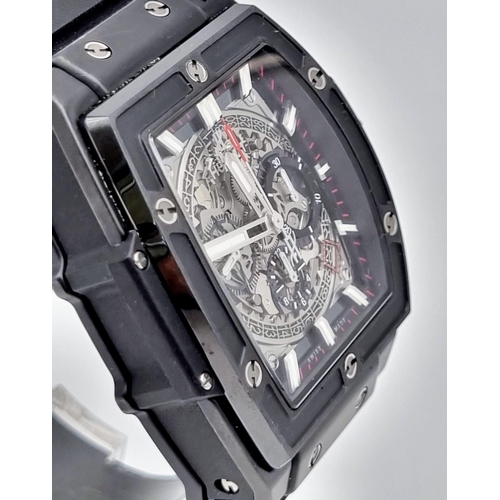 50 - A Hublot Spirit of Big Bang Gents Chronograph Watch. Black rubber strap. Ceramic case - 48 x 42mm. S... 