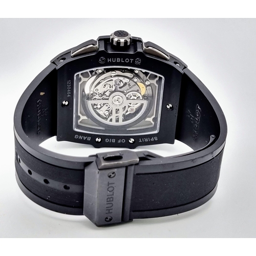 50 - A Hublot Spirit of Big Bang Gents Chronograph Watch. Black rubber strap. Ceramic case - 48 x 42mm. S... 