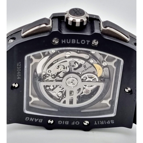 50 - A Hublot Spirit of Big Bang Gents Chronograph Watch. Black rubber strap. Ceramic case - 48 x 42mm. S... 