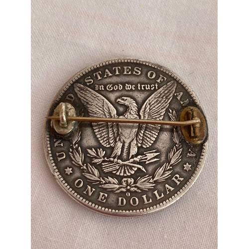 504 - Unusual SILVER and GOLD BROOCH  formed from a New Orleans minted SILVER DOLLAR . The word mother has... 