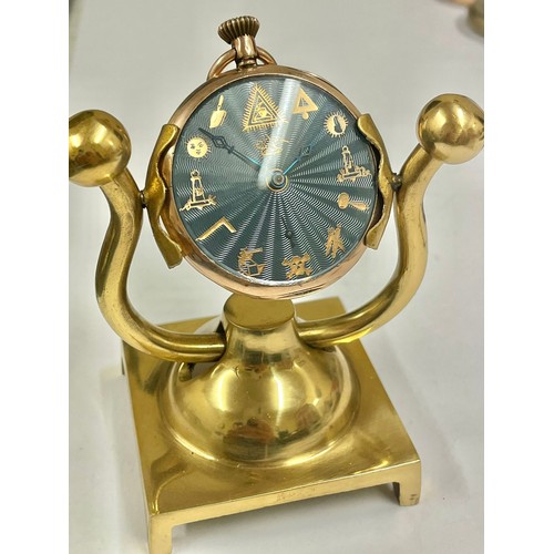 1 - Vintage gents 9ct gold pocket watch with Masonic dial & stand , working but sold with no guarantees