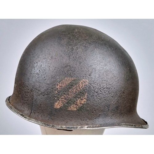 110 - WW2 US Fixed Bale 3rd Infantry Helmet Found in a Cellar Augsburg Germany.