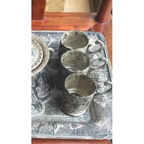 61 - A magnificent antique rare solid silver Gahjari Persian Islamic tea set 
Each piece fully hallmarked... 