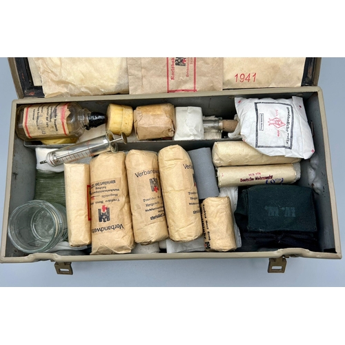 103 - WW2 German Africa Corps First Aid Tin Dated 1938 with Contents.