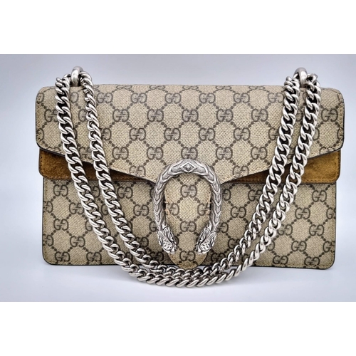 17 - A Gucci Dionysus Canvas Mini Shoulder Bag. Double Tiger-Head Clasp. Monogram canvas with palladium t... 