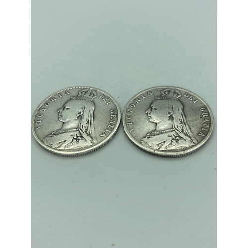 28 - 2 x Victorian SILVER HALF CROWNS. Consecutive years 1891 and 1892. Very fine/extra fine condition.