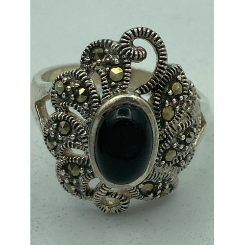 476 - 5 x Quality SILVER RINGS to include Tigers eye, Black onyx ,Marcasite,Opal etc. All rings individual... 