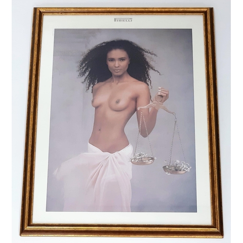 1185 - A Vintage Pirelli Glamour Shot of a Beautiful Woman Holding a Pair of Scales. In gilded frame - 43 x... 