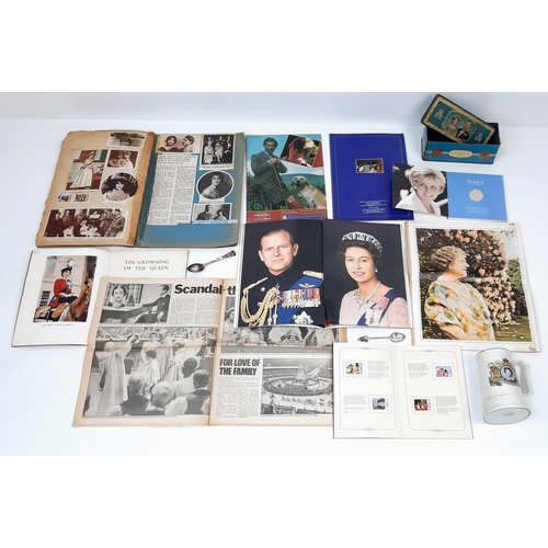 300 - A collection of 13 pieces of Royal Memorabilia. It includes: Vintage scrap book, Two commemorative s... 