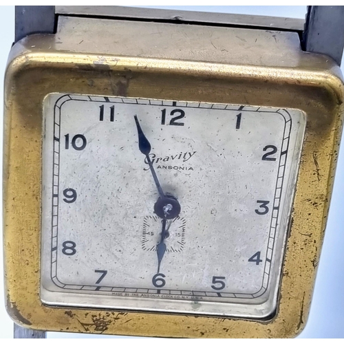 43 - A Very Rare 1915 Ansonia Metal Cased Gravity Clock. Weirdly, the second sub dial works but the hour ... 