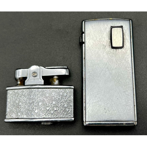 1182 - Two Vintage Ronson Lighters Including a Veraflame with Leather Case. As found.