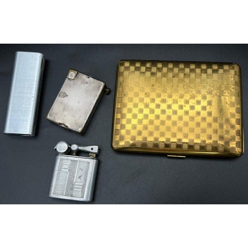 1194 - Three Vintage Lighters - Sarome, Minister, Unknown and a Gilded Emu Cigarette case - 11 x 8cm