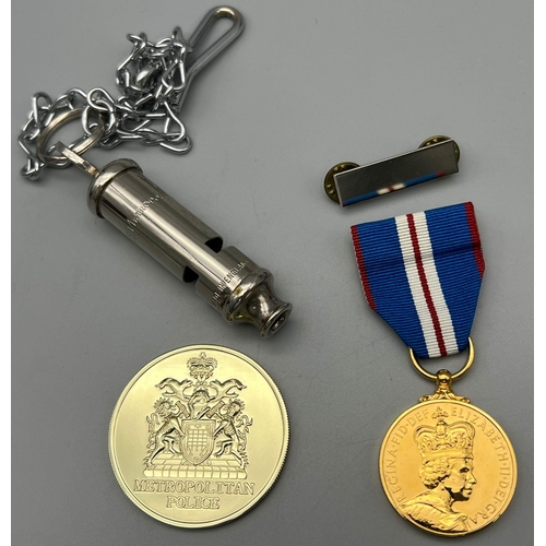 173 - A Metropolitan Police Service and Queens Golden Jubilee Medal - Plus a Met Police Whistle That Belon... 