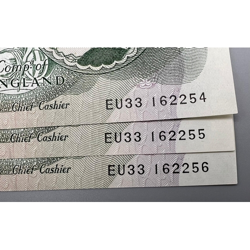 1087 - Three High-Grade JB Page Consecutive Bank Of England One Pound Notes.