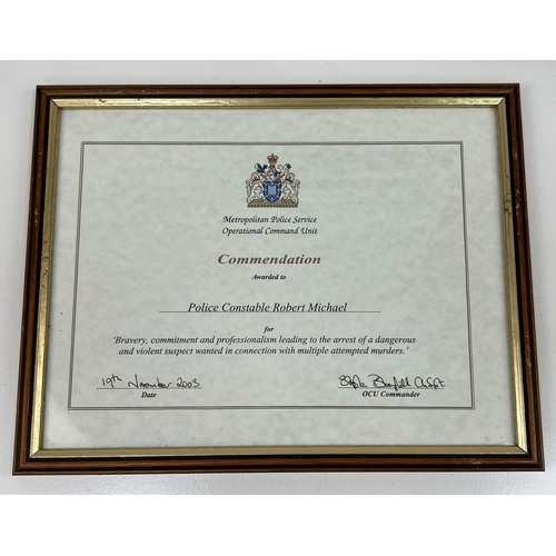 172 - Three Framed Police Commendations For Metropolitan Police Supercop Robert Michael. Includes the 2005... 