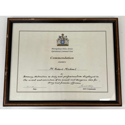 172 - Three Framed Police Commendations For Metropolitan Police Supercop Robert Michael. Includes the 2005... 