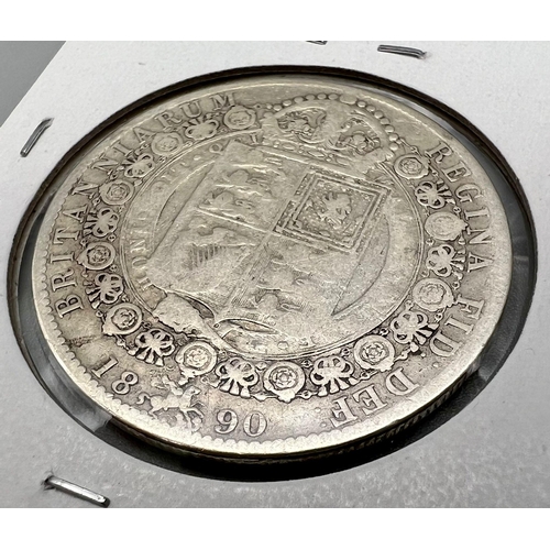 566 - A Queen Victoria 1890 Silver Half Crown Coin. Please see photos for conditions.