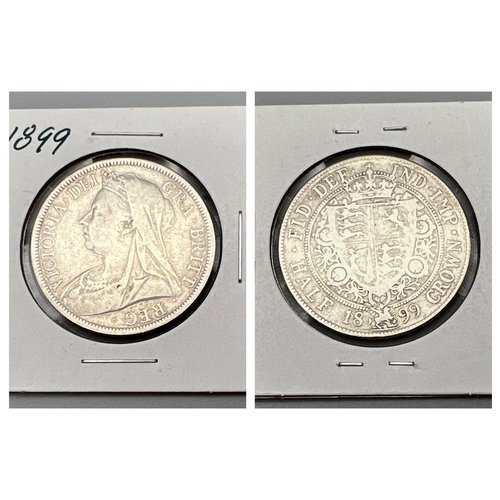 833 - An 1899 Queen Victoria Silver Half Crown Coin. Please see photos for conditions.