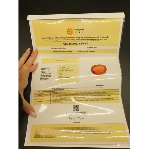 1238 - 10.11cts of Natural Hessonite. Oval cut. IDT certified.