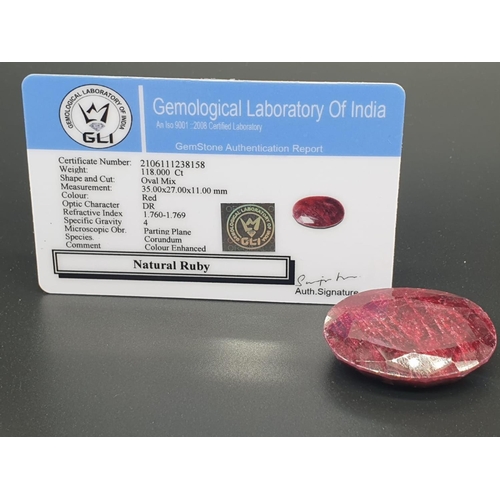 1246 - 118Ct Natural Ruby. Oval shape. GLI certified