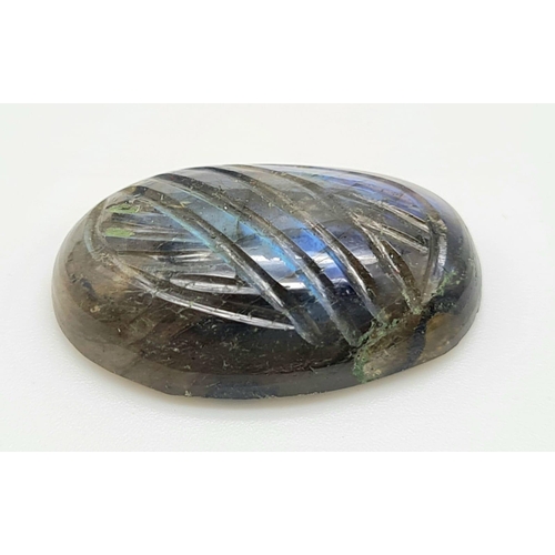 1254 - 25.05 Ct Carved Labradorite, Oval Shape, GLI Certified