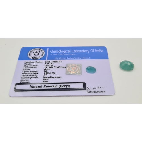 1274 - 5.95 Ct Emerald, Oval Shape, GLI Certified