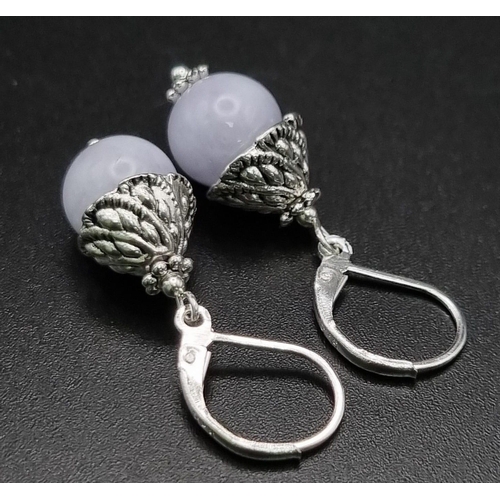 967 - A Pair of Pastel Blue Jade 925 Silver Leverback Earrings.