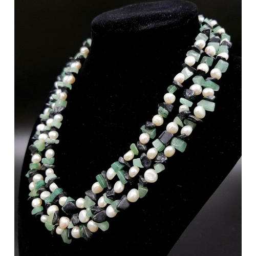 741 - A Very Long Freshwater Pearl and Aventurine Rope Necklace. 120cm