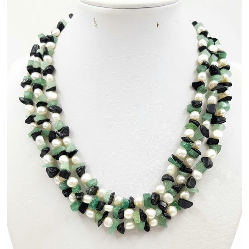 741 - A Very Long Freshwater Pearl and Aventurine Rope Necklace. 120cm