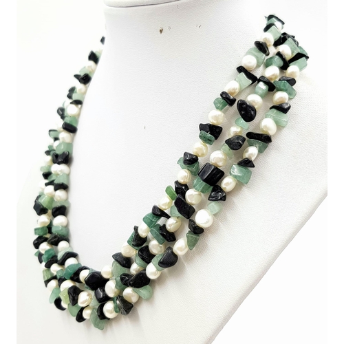 741 - A Very Long Freshwater Pearl and Aventurine Rope Necklace. 120cm