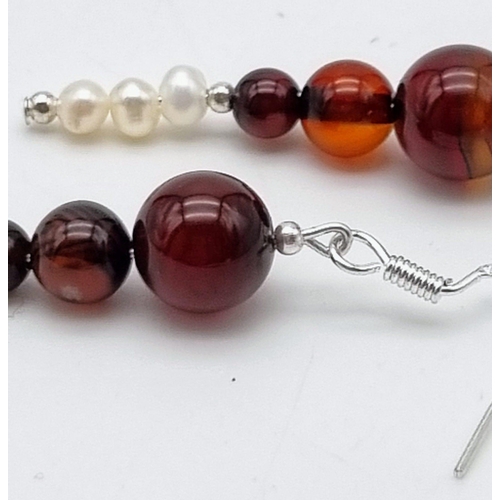 938 - A Pair of 925 Silver Carnelian and Freshwater Seed Pearl Drop Earrings. 3cm