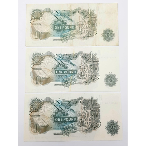 1044 - Three High-Grade Hollom Bank of England Pound Notes.